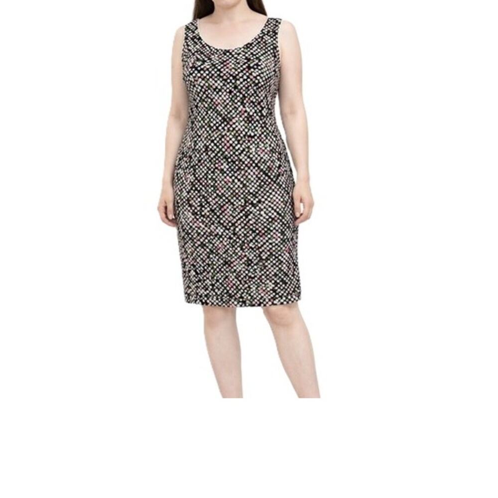 Talbots Dress Size 8 Sleeveless Sheath Multicolor Stretch Lined Zip Classic Work